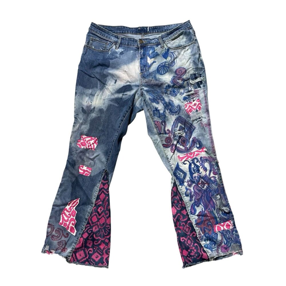 Distressed Custom Painted Wearable OOAK Ava & Viv Art Denim Bleached 36x29